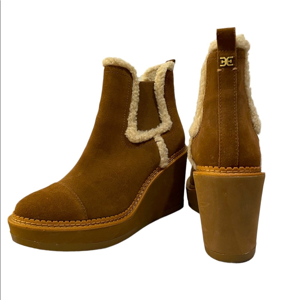 Sam Edelman Reagan faux shearling camel suede booties size 7.5